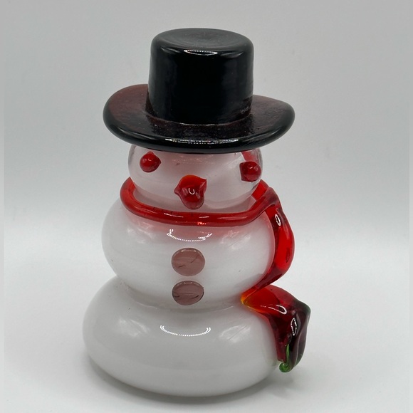 Other - Vintage‎ Art Glass Snowman Blown Glass Top Hat Scarf